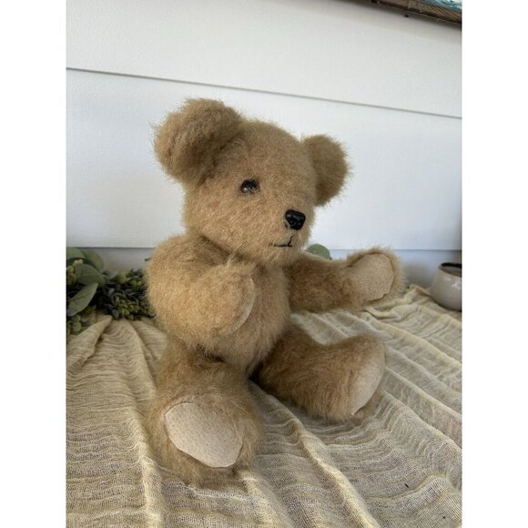 17” Vintage Mohair Jointed Teddy Bear‎ Suede Leather Pads Plastic Nose Blonde - Picture 2 of 8